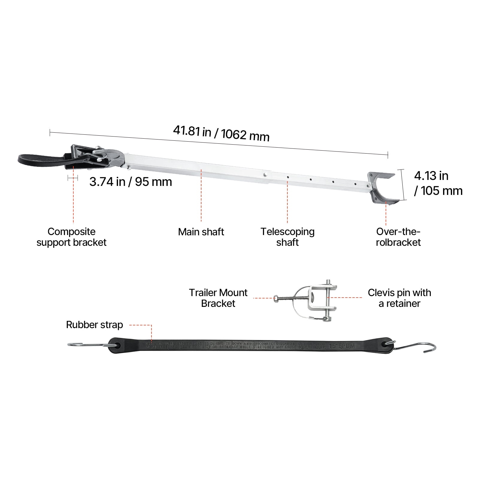 VEVOR Transom Saver, 24-36 in, Adjustable Boat Transom Saver with Composite Head, Corrosion-Resistant Easy-to-Install Transom Savers for Less Than 100 HP Outboard Motor , Fit for Roller & Trailer