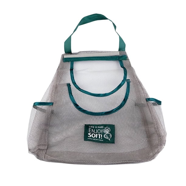 Bolsa de malla para almacenamiento de alimentos Poaug, bolsa de malla plegable para frutas y verduras, bolsa de compras reutilizable, bolsa de almacenamiento reciclable con bolsillos laterales en