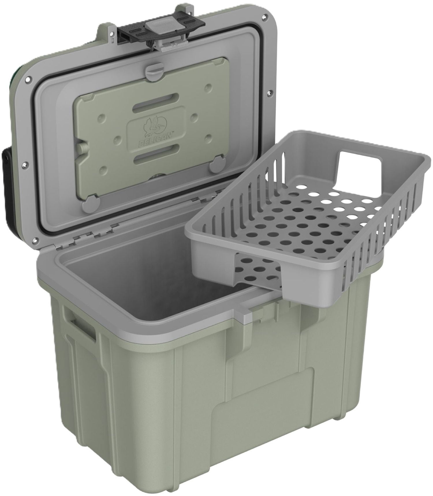Pelican Personal 8 Qt Hard-Sided Cooler with Snap-in Ice Pack Bottle Opener, Sage with Gray