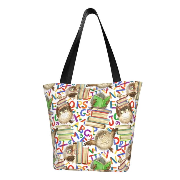 Fotbe Owl Back To School Bolsa de Playa con Estampado, Bolsa de Hombro, Bolsa de Mano Espaciosa, Bolsa de Viaje Ligera, Bolsa de Compras Versátil