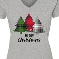thumbnail image 4 of Inktastic Merry Christmas Plaid Trees Women's V-Neck T-Shirt, 4 of 5