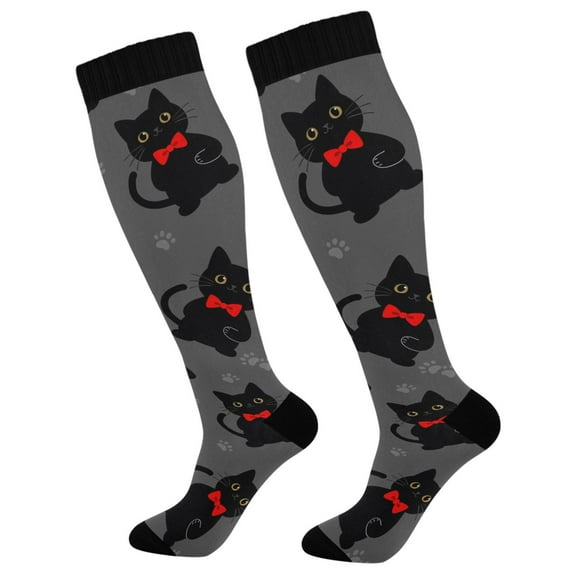 FORMRS Womens Knee High Socks Casual Long Thick Travel Daily Wear, 1 Pair, Gray Cute Cat Pattern