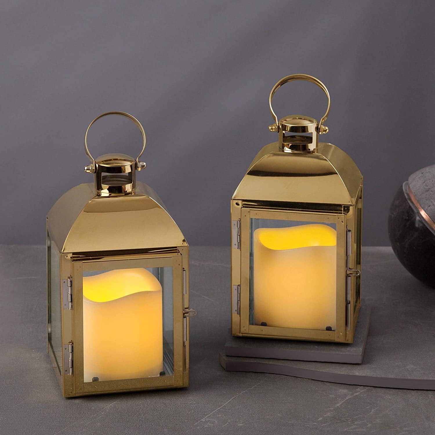Decorative Lanterns,Battery Operated Hanging LED Lantern with 6 Hours Timer Cand 
