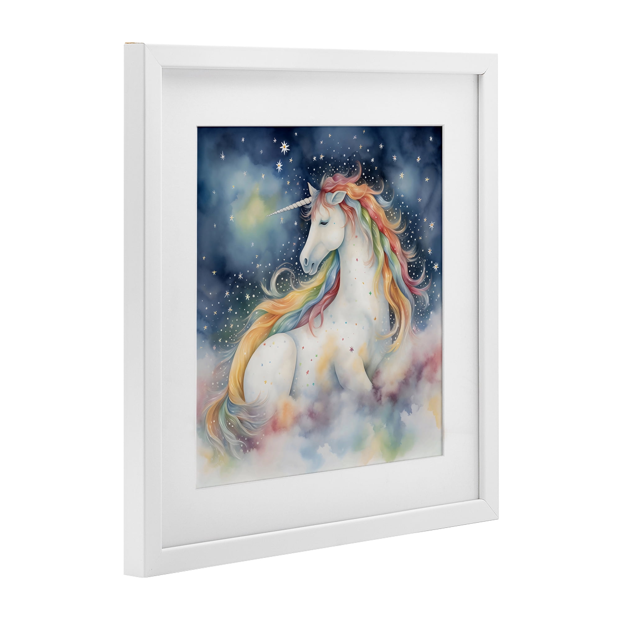 Stupell Industries Unicorn Floating on the Clouds White Framed Print Under Glass, design by Creative Studio