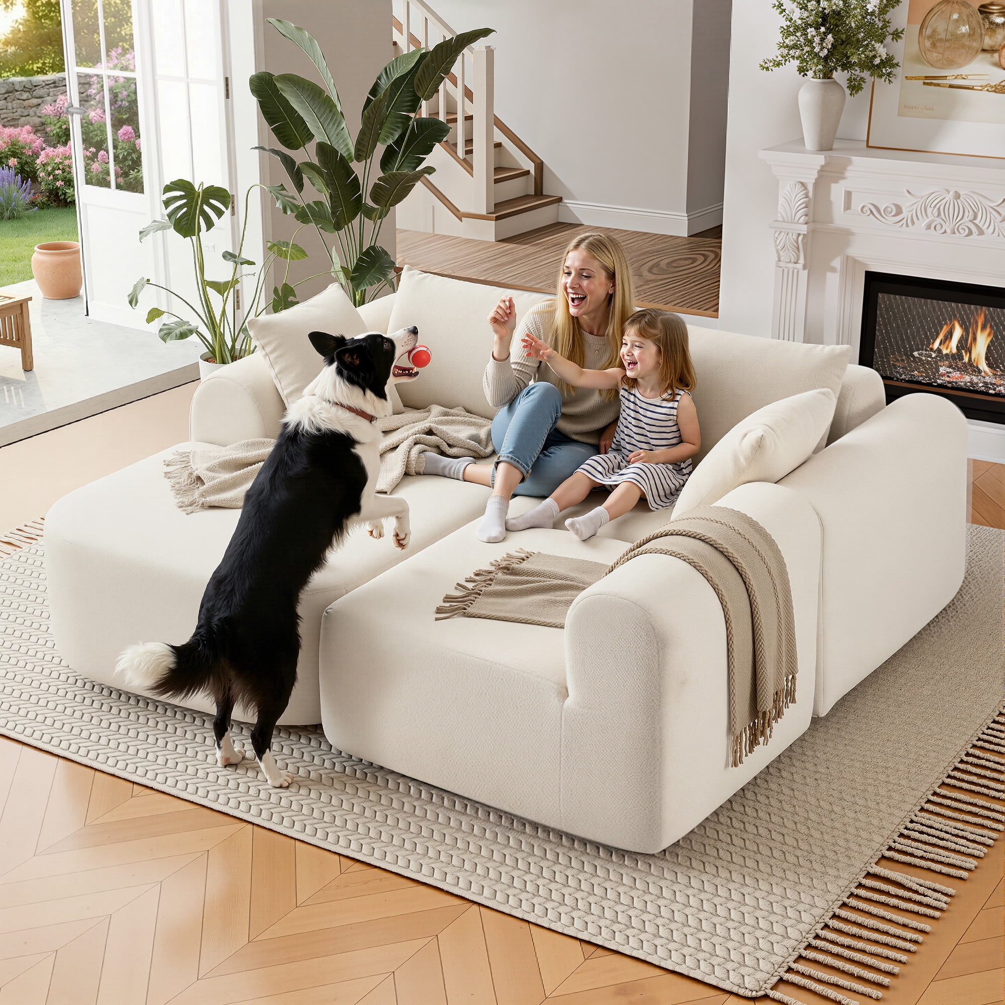 MAYEERTY Modern Lamb Fleece Modular Sofa, Sectional Boneless Couch for Home, 104×67" Beige