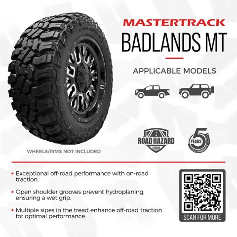 Mastertrack BADLANDS MT Mud Terrain 35×12.50R17LT 35/12.50/17 10 Ply 125Q E SUV Light Truck Tires simolary.com 22 Mastertrack BADLANDS MT Mud Terrain 35×12.50R17LT 35/12.50/17 10 Ply 125Q E SUV Light Truck Tires Simolary simolary.com 22