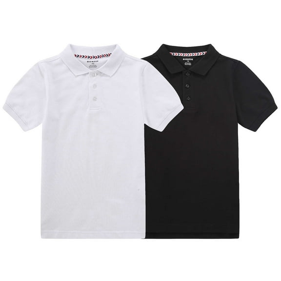 Bienzoe Boy's Breathable Short Sleeve Polo 2pcs Pack 10/12 Black/White