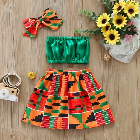

Hunpta Toddler Kids Baby Girls Summer Clothes African Style Vest Tops Dashiki Skirts Headband Ankara Outfits Set