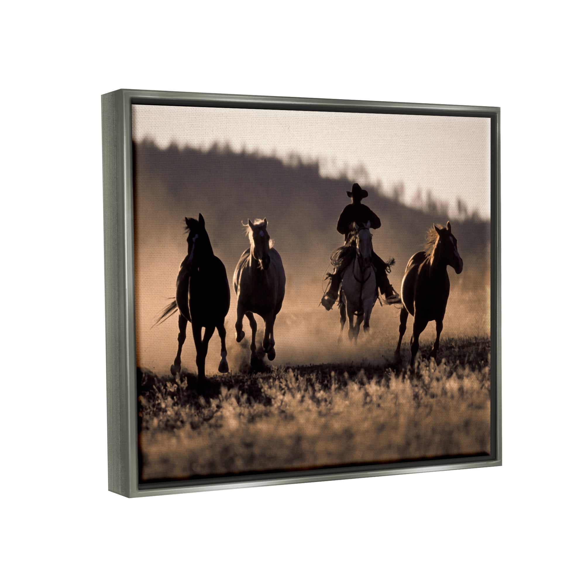 Stupell Industries Southwestern Cowboy at Sunset Animals & Insects Photography Gray Floater Framed Canvas Art Print Wall Art, 31 x 25