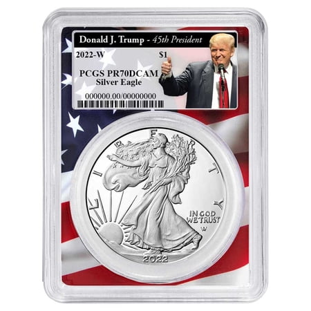 2022-W Proof $1 American Silver Eagle PCGS PR70DCAM Trump 45th President Label Flag Frame