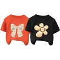 thumbnail image 3 of Lopecy-Sta 2 Pack Summer Girls Shirts Cotton Soft Kids Short Sleeve Clothes Bow Print Casual Top, 3 of 4