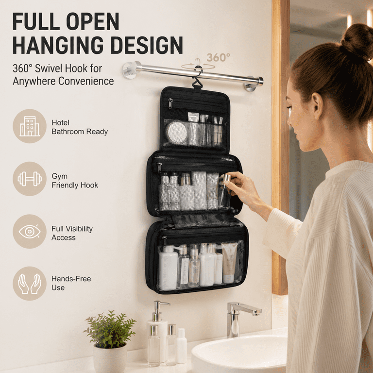 NIUTA Hanging Toiletry Bag, 3-Tier Organizer with Hook photo 4