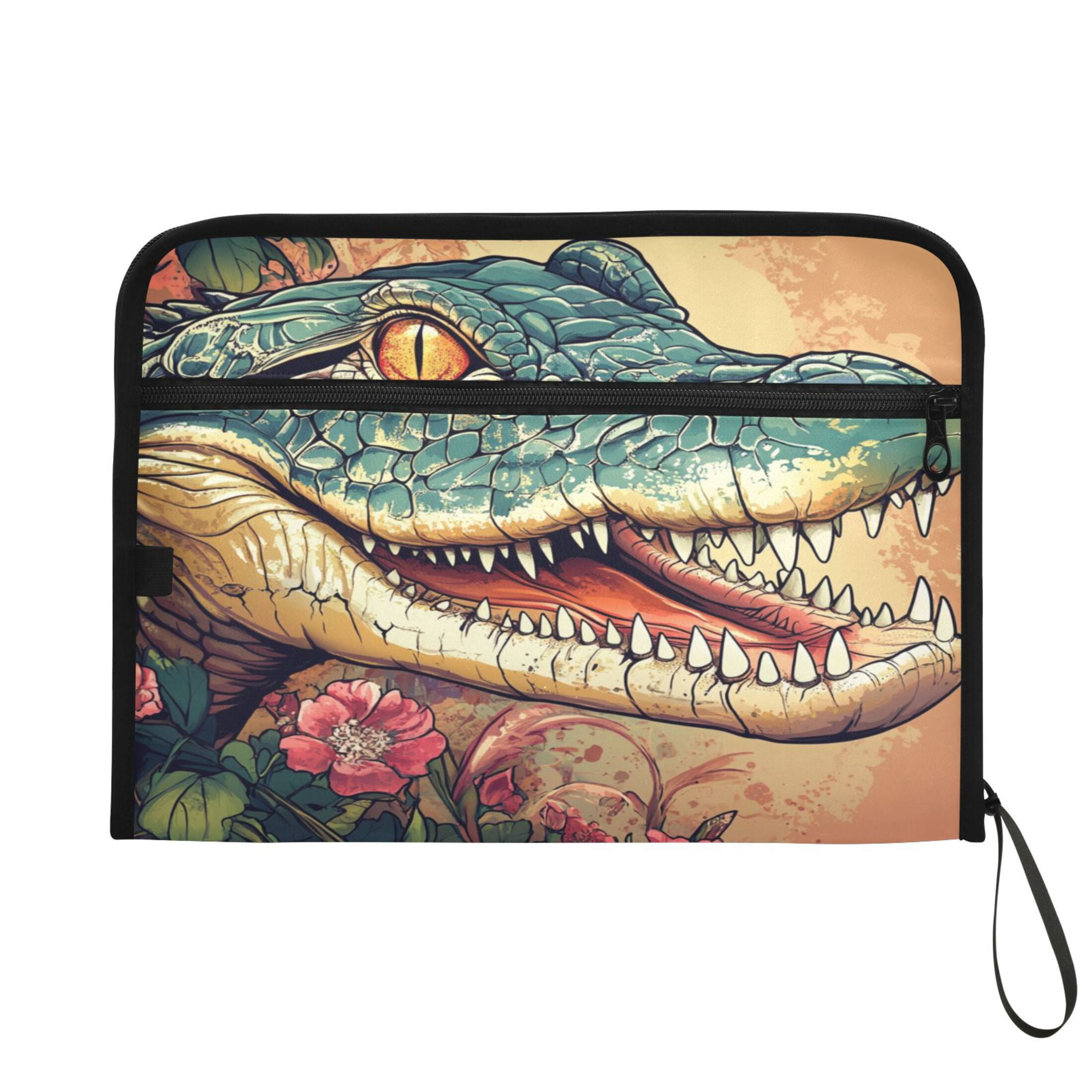 WOBOGO Crocodile Illustration in Realistic Style Expanding File Folder Letter Size Accordion Filing Organizer 13 Pocket Separate Organ Pocket