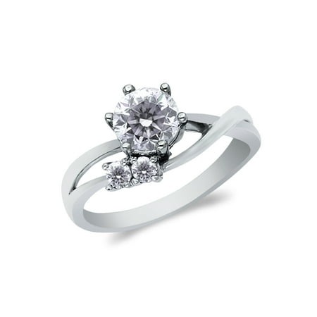 14K White Solid Gold 1 Ct. Round Cut Cubic Zirconia CZ Wedding Engagement Twist Ring - size 4