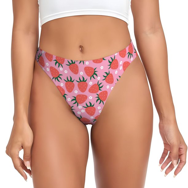 Fotbe Strawberry Tanga Sin Costuras para Mujer con Estampado – Panties Invisibles, Transpirables y Cómodos para Uso Diario-X-Small