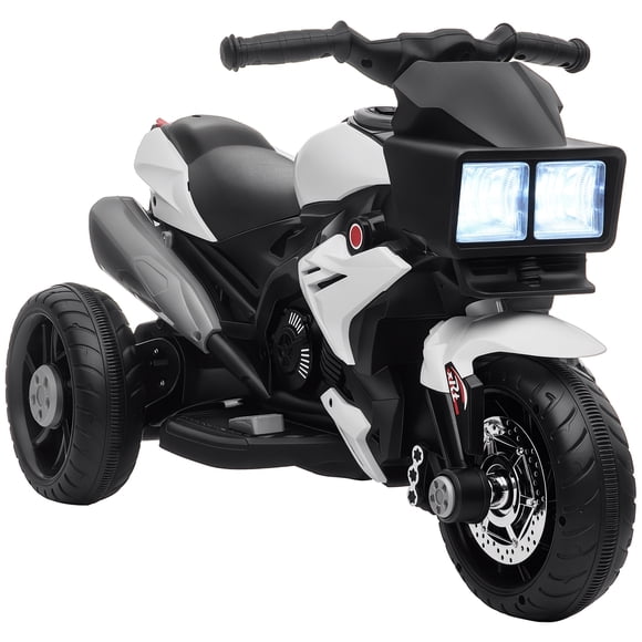 Aosom Moto Électrique pour Enfants à Pédales, Jouet à Chevaucher 6 V à Pile avec Musique, Klaxon, Phares, Moto pour Filles et Garçons, Blanc