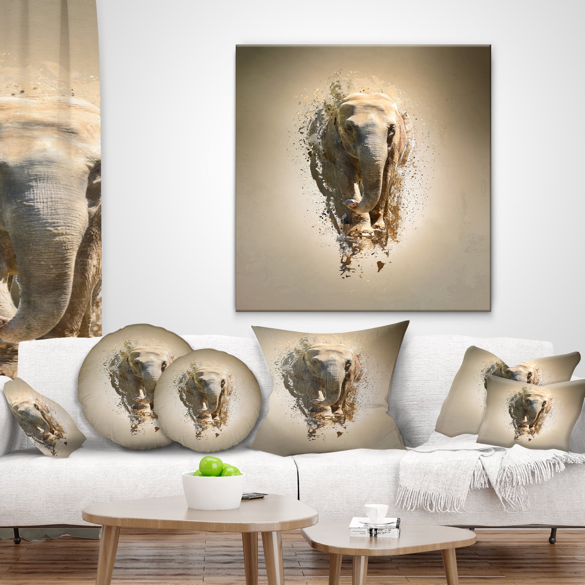 Designart Mammoth Elephant Walking - Animal Throw Pillow - 18x18