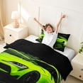 thumbnail image 3 of Castle Fairy Neon Sports Car Twin Bedding for Teens, Light Trail Race Duvet Cover Set for Extreme Bedroom, Green Black,Black Reversible,2pcs,No Comforter, 3 of 6