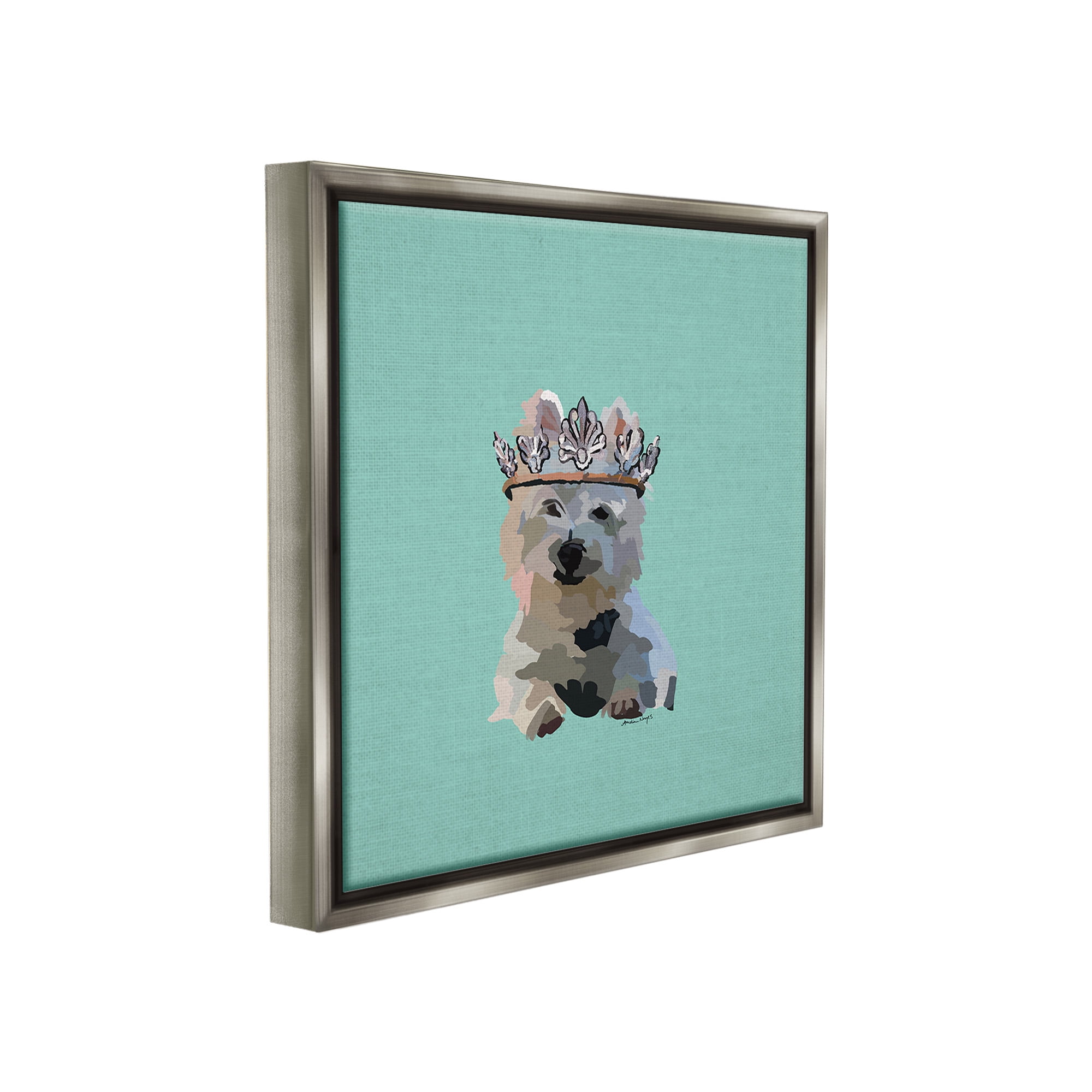 Stupell Industries Westie Terrier with Crown Animals & Insects Painting Gray Floater Framed Canvas Art Print Wall Art, 18 x 18