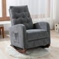 thumbnail image 2 of Rocking Glider Chair for Nursery, Modern High Back Armchair，Oversized Linen Upholstered with Solid Wood Base and Side PocketAdult Single Sofa for Living Room, Hotel, Bedroom, Baby Room, Gray, 2 of 6