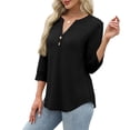 thumbnail image 5 of Ronuti Ladies Tops Ladies 3/4 Sleeve Henley Tops Womens Black T-shirt, 5 of 9
