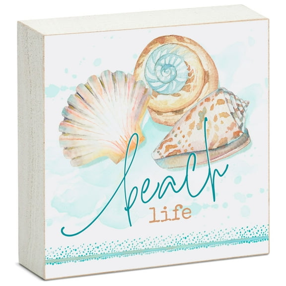 CounterArt "Beach Life" Decorative Freestanding Wood Block Sign 3.75" by 3.75"