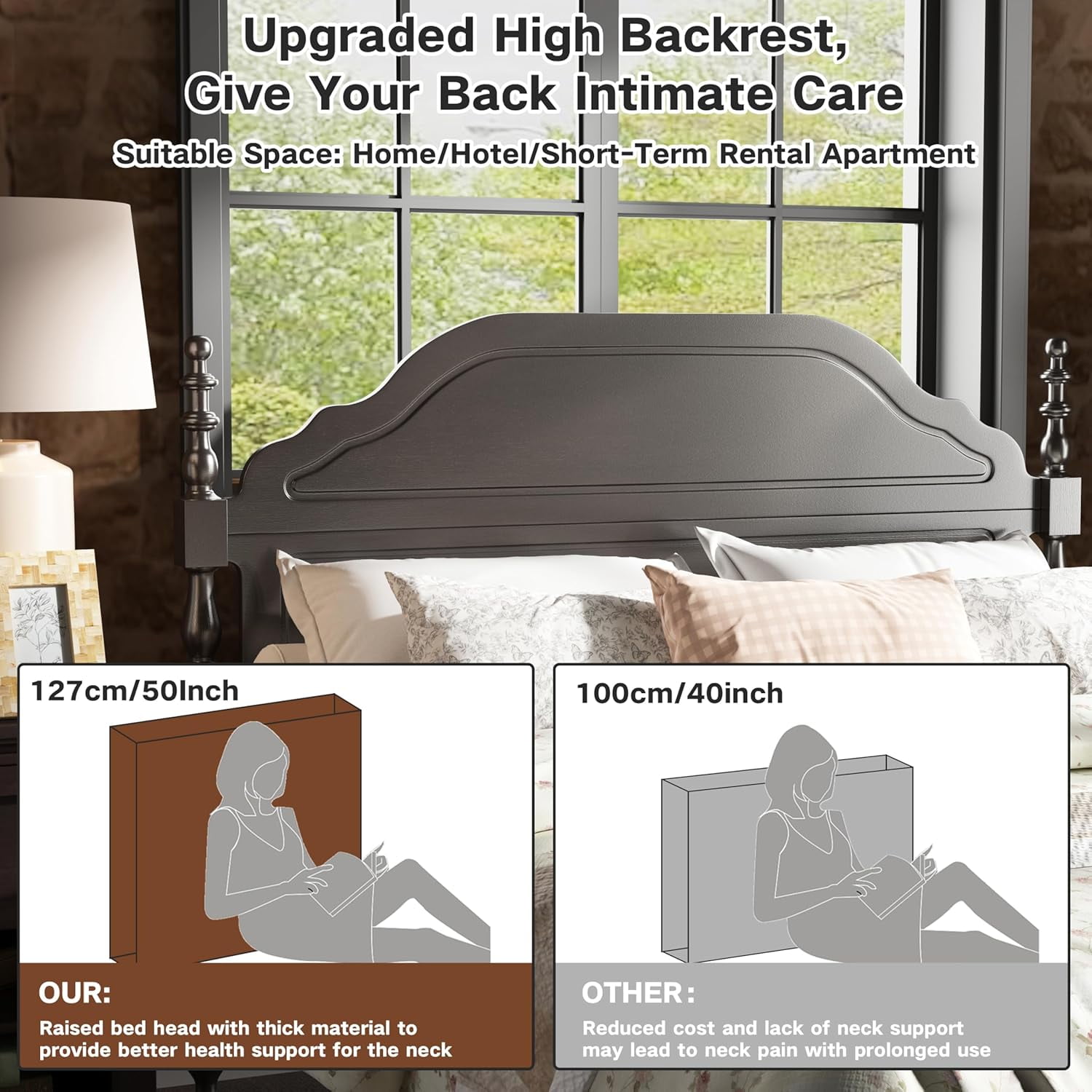 Sailvan Queen Bed Frame with Headboard and Footboard, Wood Bed Frame Queen Size with 12 Wood Slats Support, No Box Spring Needed Easy Assembly
