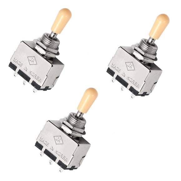 3X Solid Knob Shaft Box Style for Sg 3 Way Pickup Selector Toggle Switch, Beige Tip,3 x 3 way switch,Silver & beige Tip