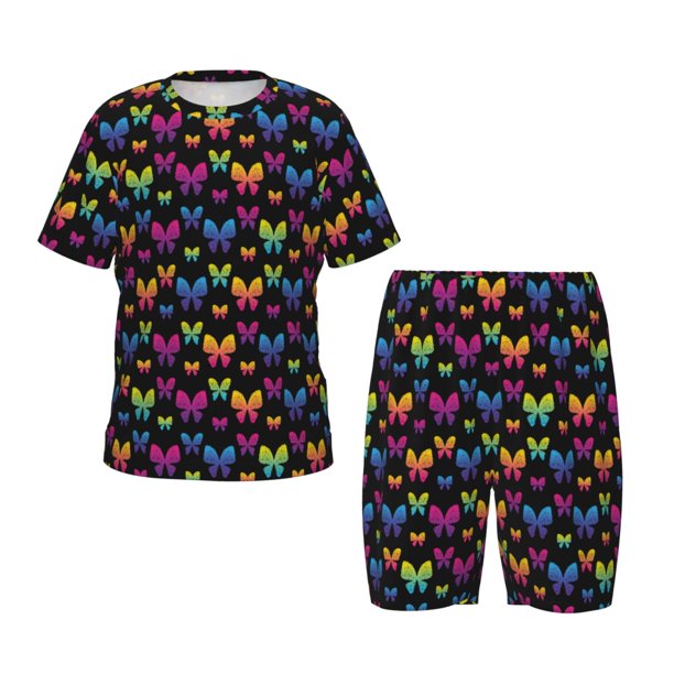 Balery Rainbow Butterfly Conjunto de Pijama Infantil de Manga Corta con Estampado – Ropa de Dormir de Algodón Suave-XX-Large