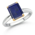 thumbnail image 2 of Gem Stone King 925 Silver and 10K Yellow Gold Ring Blue Lapis Engagement Ring for Women (2.00 Cttw, Emerald Cut 9X7MM, Gemstone, Available in Size 5, 6, 7, 8, 9), 2 of 4