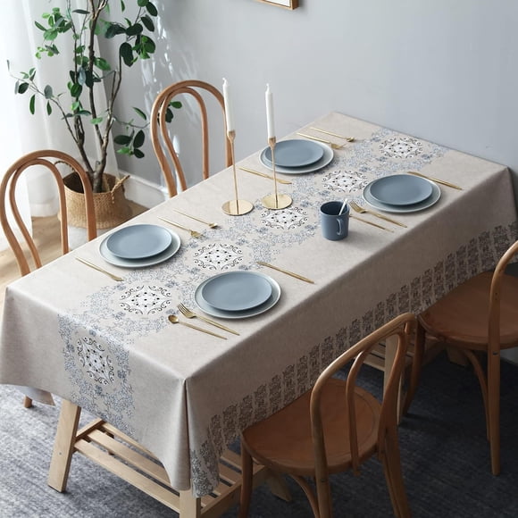 Nvzi Waterproof Oil ProofHeavy Duty Proof Vinyl Tablecloth, Heavy Weight Plastic Tablecloth, Wipeable Rectangle Table Cover for OutdoorIndoor Picnic Khaki Flower 54*54inch