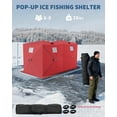 thumbnail image 4 of Ladcaser Pop-up Ice Fishing Tent for 6-8 Persons Insulated Portable Ice Fishing Shelter w/ Zippered Door, Wind Rope & Anchors, 141.73"x70.8"x77.74" Red, 4 of 8
