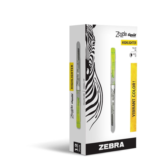 Rotulador de tinta líquida Zazzle de Zebra Pen, amarillo, paquete de 12