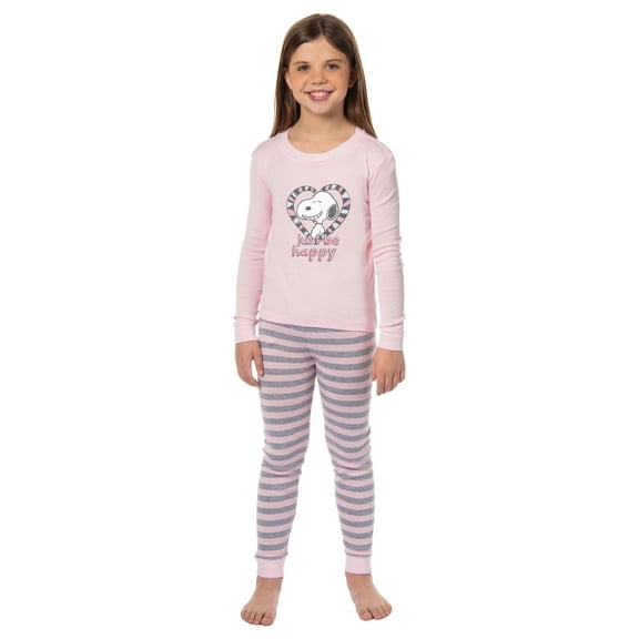 Peanuts Girls' Pink Snoopy Just Be Happy Sleep Pajama Set For Kids