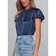 thumbnail image 5 of Blusa de Mujer PRETTYGARDEN Satín con Volantes Manga Corta Azul Marino Talla L, 5 of 6