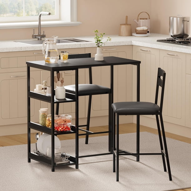 Juego de Comedor de 3 Piezas para Espacios Pequeños - Mesa de Bar Moderna Rectangular con 2 Taburetes, Estructura de Metal Resistente, Ideal para Apartamento, Cocina, Desayunador o Café en Casa
