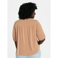 thumbnail image 4 of Terra & Sky Women's Plus Size V Neck Tee with Elbow Sleeves, Sizes 0X-5X, 4 of 5