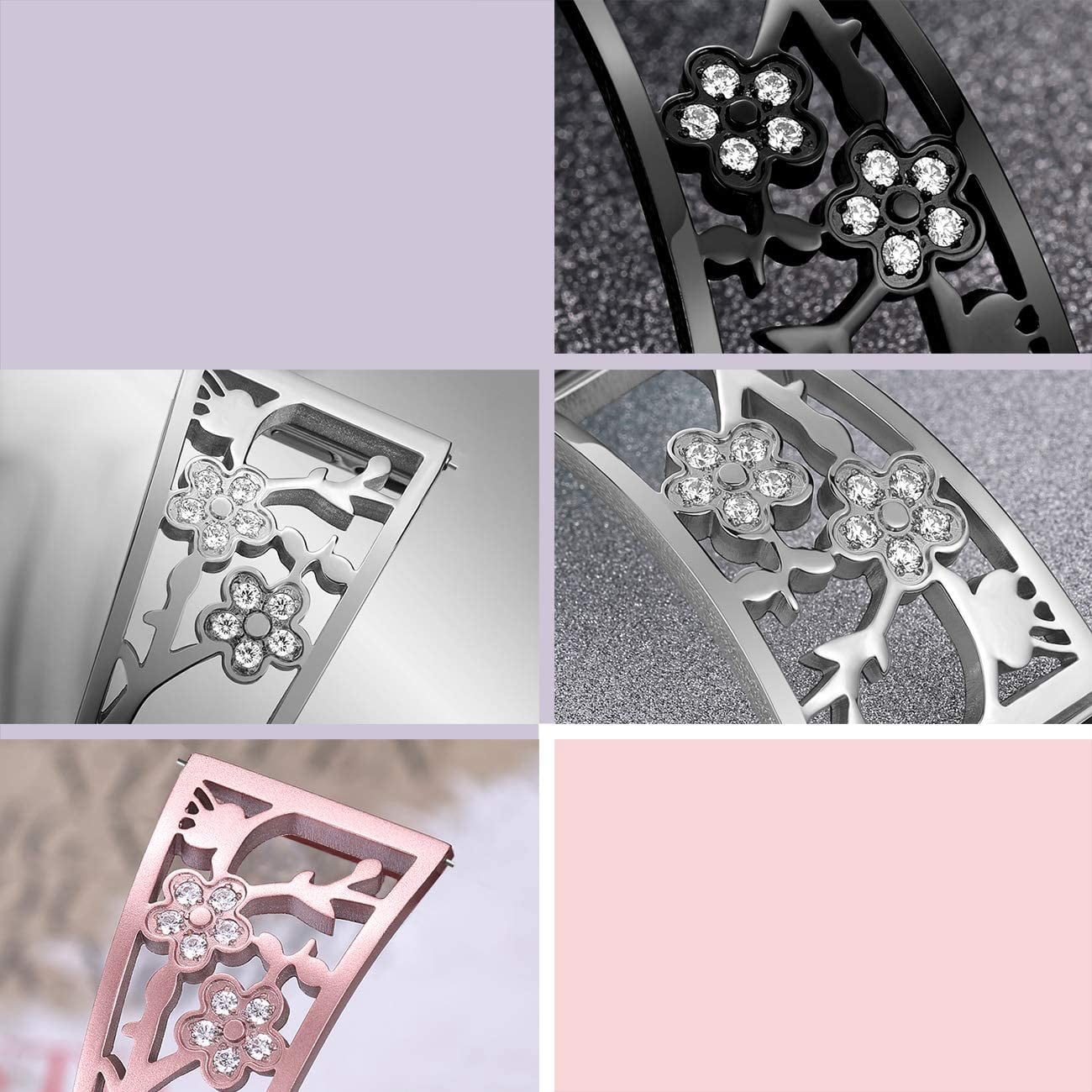 REQO Stainless Steel Bands Compatible with Fitbit Versa 2/Versa Lite/Versa for Women, Luxurious Bling Bracelet with Rhinestone Metal Wristbands
