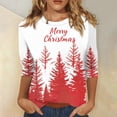 thumbnail image 5 of Vintage Christmas Shirt - Crewneck 3/4 Sleeve Christmas Tree Women Tops 00B White, 5 of 5
