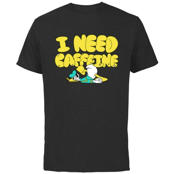 Disney Donald Duck Tired Out of Coffee I Need Caffeine Funny - Short Sleeve Cotton T-Shirt for Adults - Customized-Black