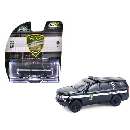 2024 Chevrolet Tahoe Police Pursuit Vehicle "Dover Police" Black with White 1/64 Diecast Model Car by Greenlight