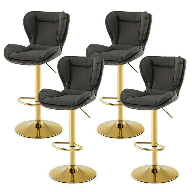 Gymax Tabouret de Bar Réglable, Ensemble de 4 Chaises de Bar en Leathaire avec Siège et Repose-Pieds Rembourrés