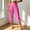 thumbnail image 5 of Arlun Women's Summer Tapered Leg Capri Pants Pleated Elastic High Waist Cropped Trousers Soft Comfortable Solid Color Harem Pant for Yoga Workout and Everyday Casual Wear 1-Hot Pink XXL, 5 of 6
