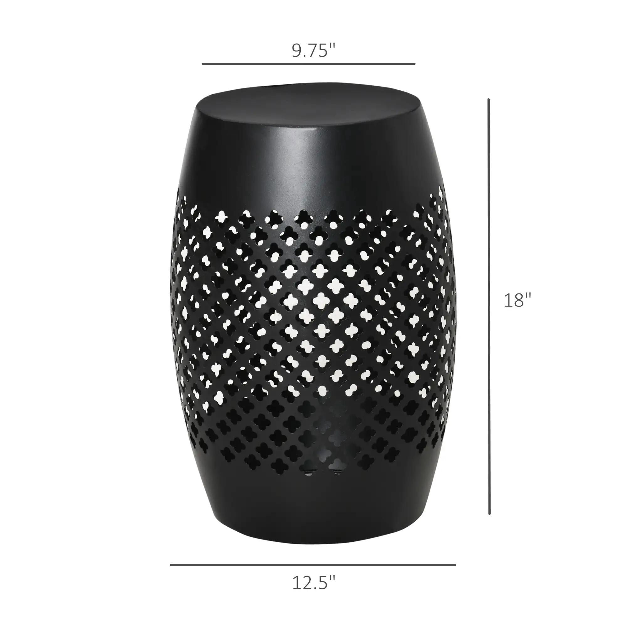 Resenkos Outdoor Side Table, Round Hollow Drum Patio End Table, Steel, Black
