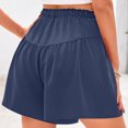 thumbnail image 3 of Ovticza Womens Linen Shorts 2025 Summer Drawstring Ruffle Elastic High Waist Solid Color Casual Beach Shorts with Pockets Dark Blue S, 3 of 7