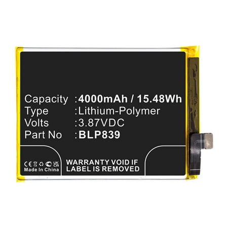 

Batteries N Accessories BNA-WB-P14756 Cell Phone Battery - Li-Pol 3.87V 4000mAh Ultra High Capacity - Replacement for OPPO BLP839 Battery