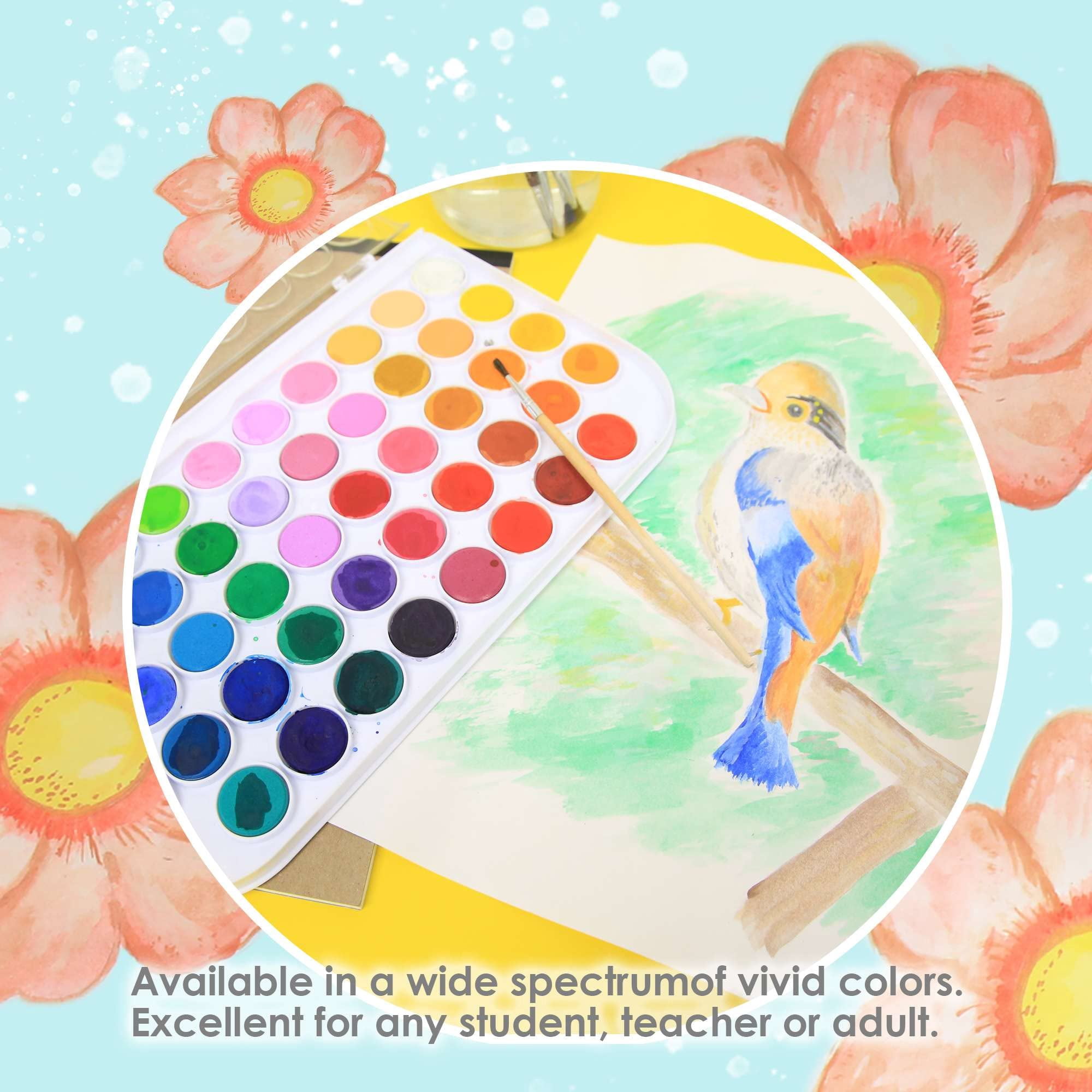 BAZIC Watercolor w/ Brush & Mixing Palette, 48 Color Non-Toxic Paint Set, 2-Pack