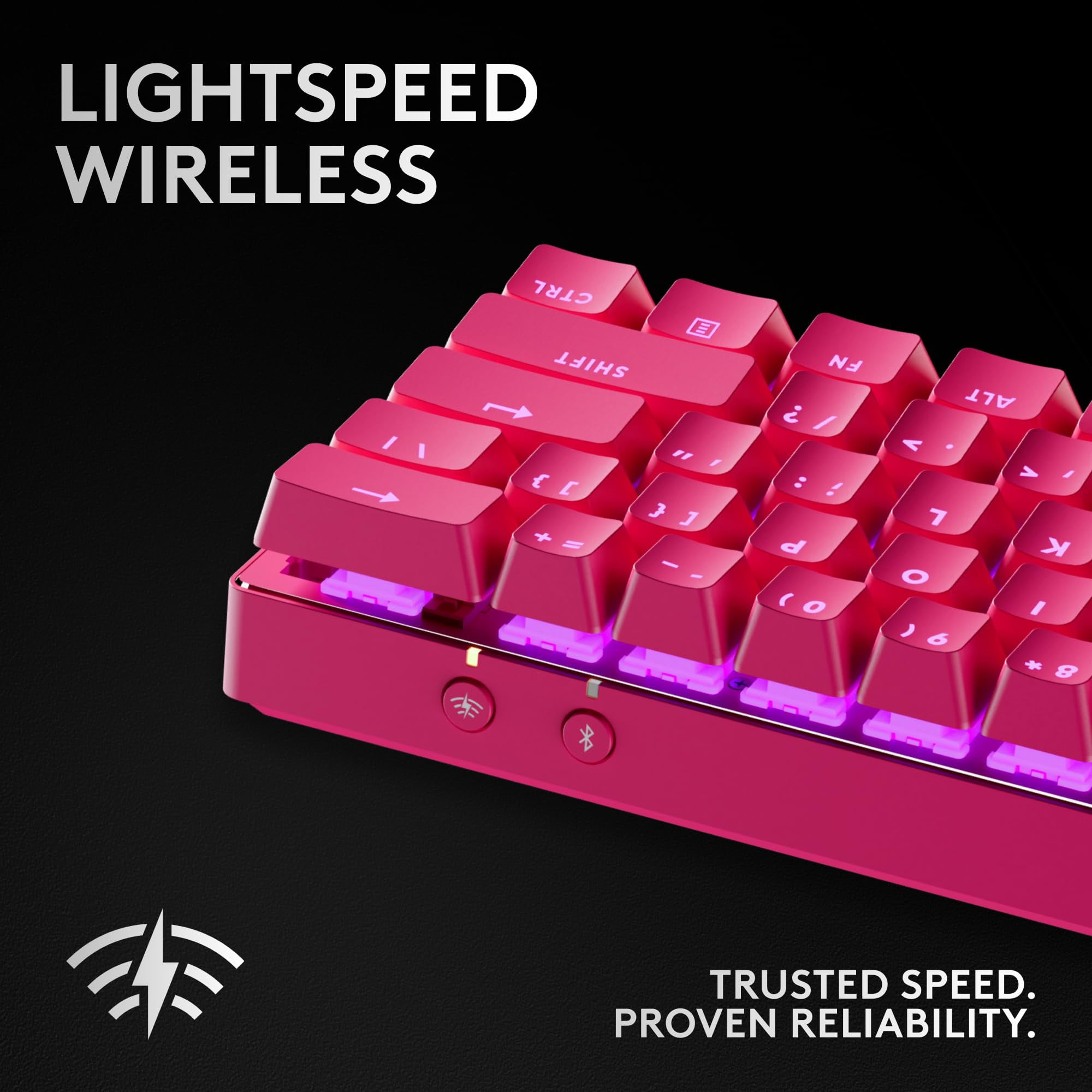 Logitech 920-011940, PRO X 60 LIGHTSPEED TKL 60% Wireless Mechanical Tactile Switch Gaming Keyboard, Magenta, Computer Keyboards, Pink, 1