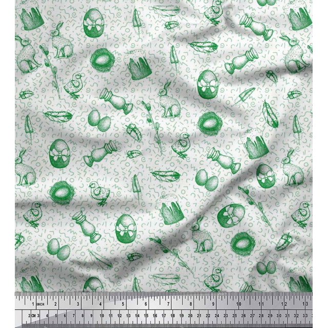 Soimoi Cotton Duck Fabric Chick,Egg & Rabbit Animal Printed Fabric 1 Yard 56 Inch Wide