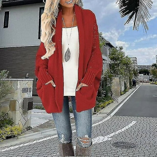 Women's Cardigan Sweater Jumper Crochet Knit Knitted Solid Color Open Front Casual Daily Fall Winter Green Black One-size / Cotton / Long Sleeve